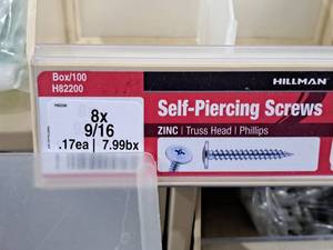 lot 350 image: Lot of (200) Hillman Zinc Self-Piercing Screws 8x916  Truss Head  Phillips Drive #H82200