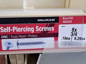 lot 353 image: Lot of (200) Hillman Self-Piercing Screws 8x34  Truss Head  Phillips Drive #H82203