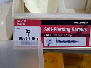 lot 355 image: Lot of (200) Hillman Self-Piercing Screws 8x1  Truss Head  Phillips Drive #H82206