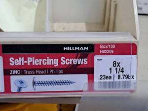 lot 357 image: Lot of (200) Hillman Self-Piercing Screws 8x1-14  Truss Head  Phillips Drive #H82209