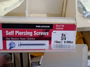 lot 363 image: Lot of (90) Hillman Self Piercing Screws 8x34  Hex Washer Head  Slotted Drive #H82229