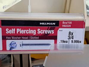 lot 364 image: Lot of (200) Hillman Self Piercing Screws 8x34  Hex Washer Head  Slotted Drive #H82229