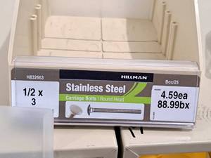 lot 371 image: Lot of (21) Hillman Stainless Steel Carriage Bolts 12x3  Round Head #H832663