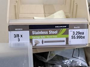 lot 373 image: Lot of (25) Hillman Stainless Steel Carriage Bolts 38x3  Round Head #H832634