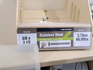 lot 377 image: Lot of (32) Hillman Stainless Steel Carriage Bolts 38x3-12  Round Head #H832638