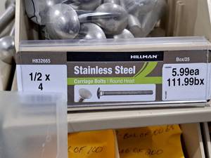 lot 379 image: Lot of (15) Hillman Stainless Steel Carriage Bolts 12x4  Round Head #H832665