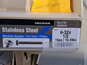 lot 384 image: Lot of (200) Hillman Stainless Steel Machine Screws 6-32x12  Pan Head  Phillips Drive #H828446