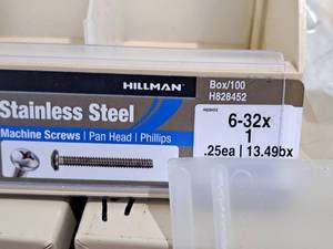 lot 387 image: Lot of (150) Hillman Stainless Steel Machine Screws 6-32x1  Pan Head  Phillips Drive #H828452