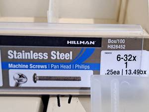 lot 388 image: Lot of (200) Hillman Stainless Steel Machine Screws 6-32x1  Pan Head  Phillips Drive #H828452