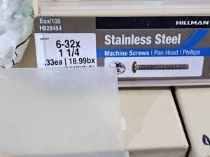 lot 390 image: Lot of (100) Hillman Stainless Steel Machine Screws 6-32x1-14  Pan Head  Phillips Drive #H828454