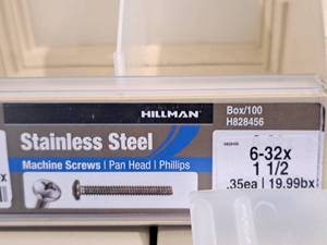 lot 391 image: Lot of (265) Hillman Stainless Steel Machine Screws 6-32x1-12  Pan Head  Phillips Drive #H828456