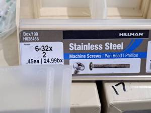 lot 392 image: Lot of (100) Hillman Stainless Steel Machine Screws 6-32x2  Pan Head  Phillips Drive #H828458