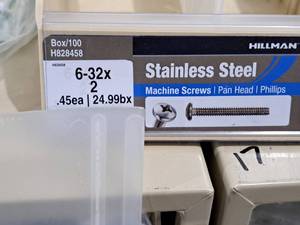 lot 393 image: Lot of (200) Hillman Stainless Steel Machine Screws 6-32x2  Pan Head  Phillips Drive #H828458
