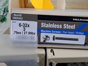 lot 395 image: Lot of (136) Hillman Stainless Steel Machine Screws 6-32x3  Pan Head  Phillips Drive #H828462