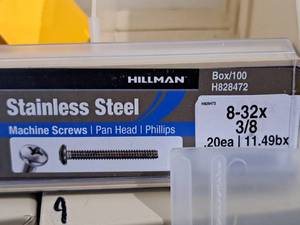 lot 397 image: Lot of (100) Hillman Stainless Steel Machine Screws 6-32x38  Pan Head  Phillips Drive #H828472