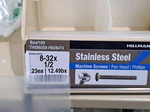 lot 399 image: Lot of (200) Hillman Stainless Steel Machine Screws 8-32x12  Pan Head  Phillips Drive #H828474