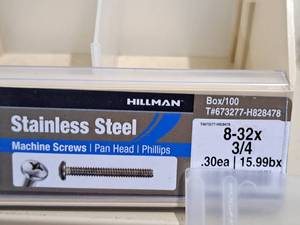 lot 400 image: Lot of (200) Hillman Stainless Steel Machine Screws 8-32x34  Pan Head  Phillips Drive #H828478