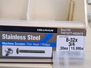 lot 401 image: Lot of (100) Hillman Stainless Steel Machine Screws 8-32x34  Pan Head  Phillips Drive #H828478