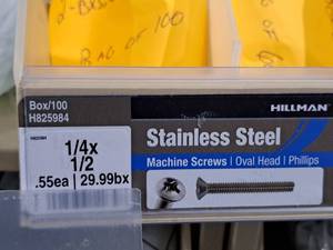 lot 403 image: Lot of (200) Hillman Stainless Steel Machine Screws 14x12  Oval Head  Phillips Drive #H825984