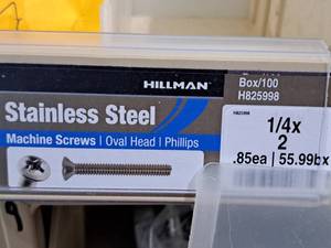 lot 410 image: Lot of (200) Hillman Stainless Steel Machine Screws 14x2  Oval Head  Phillips Drive #H825998