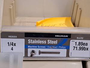 lot 417 image: Lot of (50) Hillman Stainless Steel Machine Screws 14x4  Oval Head  Phillips Drive #H826004