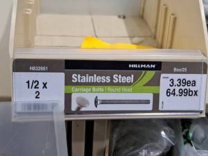 lot 427 image: Lot of (25) Hillman Stainless Steel Carriage Bolts 12x2  Round Head #H832661