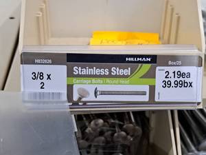 lot 428 image: Lot of (40) Hillman Stainless Steel Carriage Bolts 38x2  Round Head #H832626