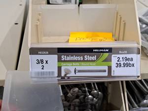 lot 429 image: Lot of (25) Hillman Stainless Steel Carriage Bolts 38x2  Round Head #H832626