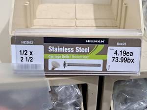 lot 430 image: Lot of (20) Hillman Stainless Steel Carriage Bolts 12x2-12  Round Head #H832662