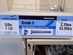 lot 431 image: Lot of (24) Hillman Cap Screws 58x1-12  Hex Head  Coarse Thread #H200342