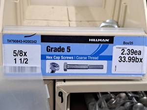 lot 432 image: Lot of (25) Hillman Cap Screws 58x1-12  Hex Head  Coarse Thread #H200342