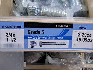 lot 434 image: Lot of (31) Hillman Cap Screws 34x1-12  Hex Head  Coarse Thread #H200402