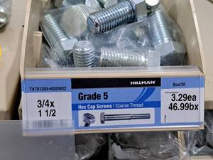 lot 435 image: Lot of (40) Hillman Cap Screws 34x1-12  Hex Head  Coarse Thread #H200402