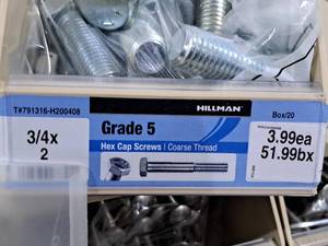 lot 437 image: Lot of (40) Hillman Cap Screws 34x2  Hex Head  Coarse Thread #H200408