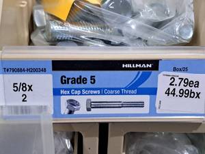 lot 438 image: Lot of (20) Hillman Cap Screws 58x2  Hex Head  Coarse Thread #H200348