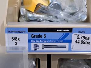 lot 439 image: Lot of (25) Hillman Cap Screws 58x2  Hex Head  Coarse Thread #H200348