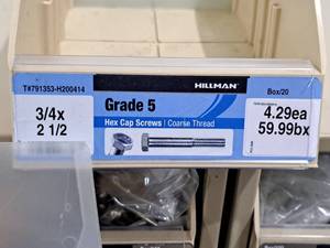 lot 442 image: Lot of (18) Hillman Cap Screws 34x2-12  Hex Head  Coarse Thread #H200414