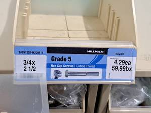 lot 443 image: Lot of (40) Hillman Cap Screws 34x2-12  Hex Head  Coarse Thread #H200414