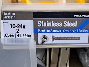 lot 444 image: Lot of (75) Hillman Stainless Steel Machine Screws 10-24x2  Oval Head  Phillips Drive #H825914