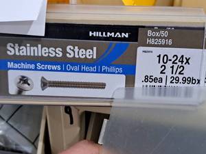 lot 446 image: Lot of (75) Hillman Stainless Steel Machine Screws 10-24x2-12  Oval Head  Phillips Drive #H825916