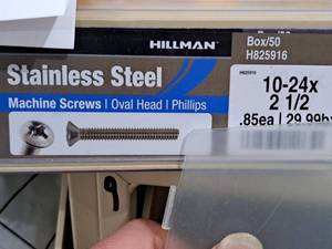 lot 447 image: Lot of (50) Hillman Stainless Steel Machine Screws 10-24x2-12  Oval Head  Phillips Drive #H825916