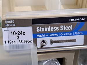 lot 448 image: Lot of (75) Hillman Stainless Steel Machine Screws 10-24x3  Oval Head  Phillips Drive #H825918