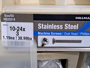 lot 449 image: Lot of (50) Hillman Stainless Steel Machine Screws 10-24x3  Oval Head  Phillips Drive #H825918