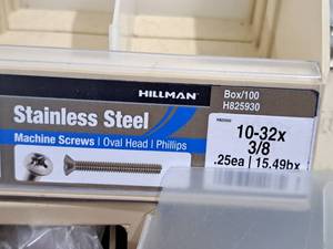 lot 450 image: Lot of (280) Hillman Stainless Steel Machine Screws 10-32x38  Oval Head  Phillips Drive #H825930