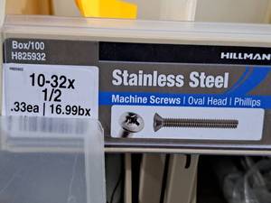 lot 451 image: Lot of (200) Hillman Stainless Steel Machine Screws 10-32x12  Oval Head  Phillips Drive #H825932