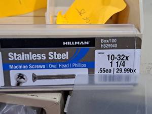 lot 458 image: Lot of (200) Hillman Stainless Steel Machine Screws 10-32x1-14  Oval Head  Phillips Drive #H825940