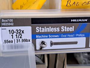 lot 459 image: Lot of (280) Hillman Stainless Steel Machine Screws 10-32x1-12  Oval Head  Phillips Drive #H825942