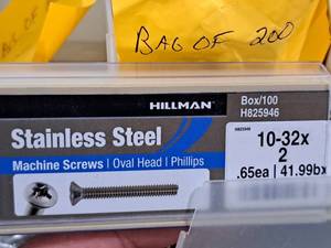 lot 461 image: Lot of (200) Hillman Stainless Steel Machine Screws 10-32x2  Oval Head  Phillips Drive #H825946