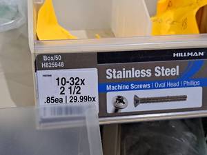 lot 463 image: Lot of (50) Hillman Stainless Steel Machine Screws 10-32x2-12  Oval Head  Phillips Drive #H825948