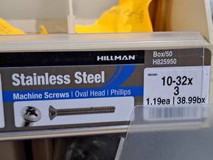 lot 464 image: Lot of (48) Hillman Stainless Steel Machine Screws 10-32x3  Oval Head  Phillips Drive #H825950
